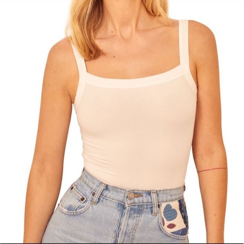 Reformation white ribbed Rochelle tank